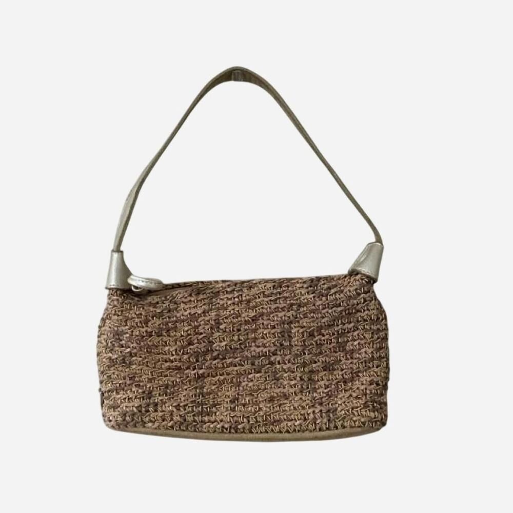 Y2K Brown Beige Woven Straw Handbag With A Boho Vibe